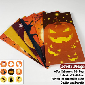Set  de 6 pungi cu autocolante pentru Halloween, hartie, multicolor,  20 x 12 cm
