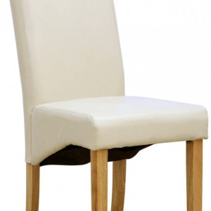 Set de 6 scaune de living Cambridge, piele sintetica, picioare lemn natur, crem - Img 3