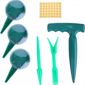 Set de 6 unelte pentru gradinarit cu etichete Xingrun, plastic, verde/bej - Img 1