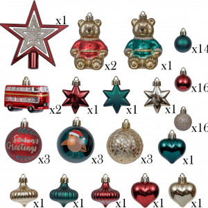 Set de 70 ornamente pentru brad Valery Madelyn, plastic, multicolor - Img 4
