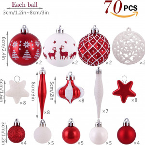 Set de 70 ornamente pentru brad Victor's Workshop, plastic, alb/rosu, 3-6 cm - Img 4