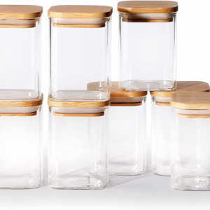 Set de 8 borcane pentru condimente Molis®, sticla/bambus, transparent /natur, 8,5 x 6,5 cm