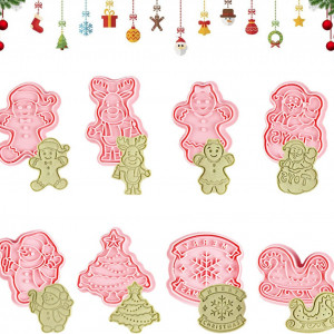 Set de 8 forme pentru biscuiti de Craciun Sunshine smile, plastic, roz - Img 1