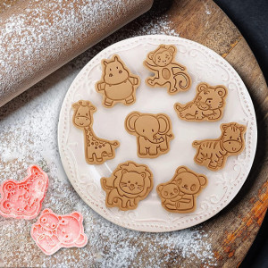 Set de 8 forme pentru biscuiti Yisscen, tematica animale, plastic, roz, 5-7 cm - Img 5