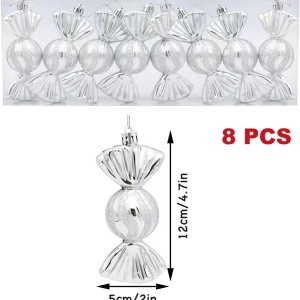 Set de 8 ornamente pentru brad Winwild, plastic, argintiu, 5 x 12 cm