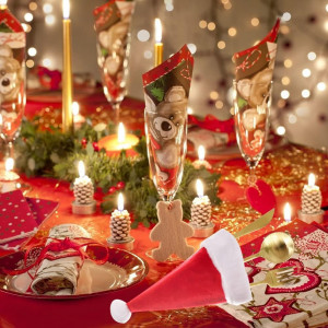 Set de 8 suporturi pentru tacamuri de Craciun  Cerioll, textil, alb/rosu, 7 x 13 cm