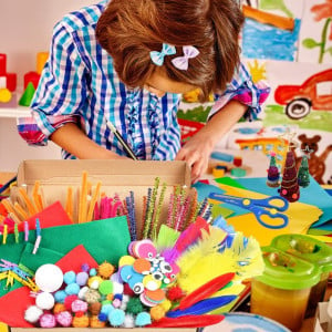 Set de artizanat pentru copii, hartie/textil/plastic, multicolor, 285 piese - Img 7
