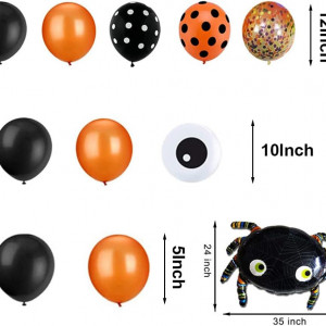 Set de baloane pentru Halloween Hilloly, latex/folie, multicolor, 116 piese - Img 8
