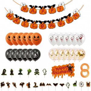Set de decoratiuni pentru Halloween Atuful, latex/hartie, multicolor, 48 piese