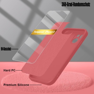 Set de husa si folie de protectie pentru iPhone 13 Mitetabo, silicon/sticla securizata, rosu, 6,1 inchi