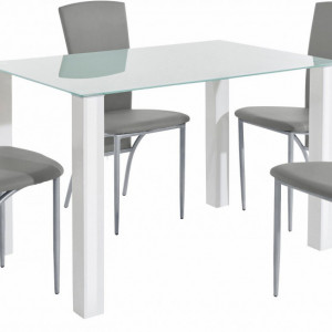 Set de living Norma/Nicole 4 scaune piele sintetica + 1 masa cu blat de sticla, gri, 120 x 80 x 76 cm - Img 6