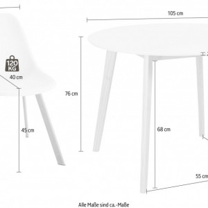 Set de living Veneto / Cody masa + 4 scaune, MDF/tesatura, negru, diamentru 105 cm - Img 2