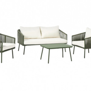 Set de mobilier pentru gradina Malo, 2 fotolii, canapea si o masa, aluminiu/sticla/poliester, alb/verde