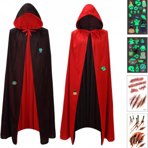 Set de pelerina pentru Halloween si 4 coli cu stikere fluorescente Maxee, textil/hartie, rosu/negru, 173 cm