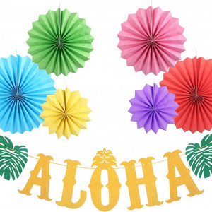 Set de petrecere Hawaiian ZERHOK, hartie, multicolor, 9 piese - Img 1