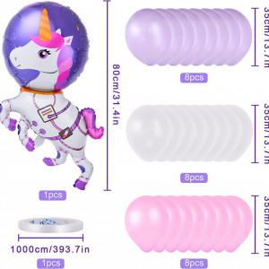 Set de petrecere pentru 9 ani Colmanda, latex/folie, model unicorn, multicolor, 32 piese - Img 6