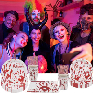Set de petrecere pentru Halloween ZGCXRTO, latex/hartie, alb/rosu, 89 piese - Img 2