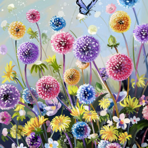 Set de pictura cu diamante Pttozan, flori, multicolor, 30 X 40 cm