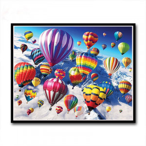 Set de pictura cu diamante Wtxzaqkk, model baloane cu aer cald, cu rama, multicolor, 30 x 40 cm