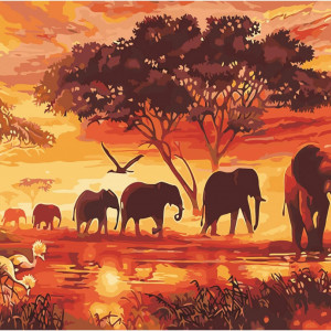 Set de pictura cu numere Jangostor, vopsea acrilica,maro, elefant, 40 x 50 cm