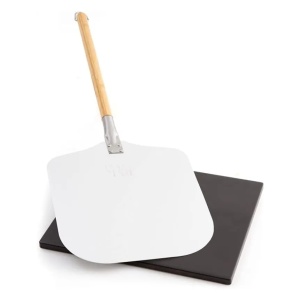 Set de pizza, lopata din aluminiu 30.5 x 85 cm, piatra de copt 38 x 30 cm, DOLCE MARE, Negru, Resigilat, Grad A - Img 1