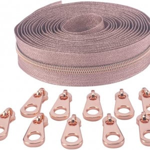 Set de rola cu fermoar si 10 glisoare, rose, nailon/metal, 5 m - Img 1