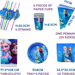 Set de tacamuri pentru petrecere Disney Frozen pentru 6 persoane Yisscen, hartie, multicolor, 30 piese - Img 6