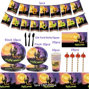 Set de tacamuri pentru petrecerea de Halloween Syijupo, hartie, multicolor, 107 piese