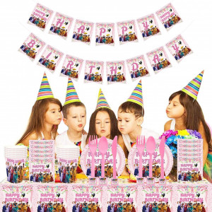 Set de vesela pentru petrecere Cmdxbd, hartie, roz, animat, pentru 10 persoane, 72 piese