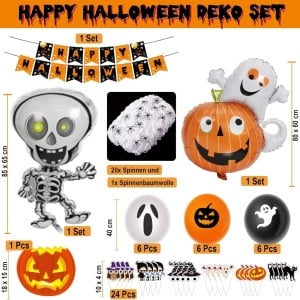 Set decoratiuni pentru Halloween Gutepa, hartie/latex, multicolor, 69 piese