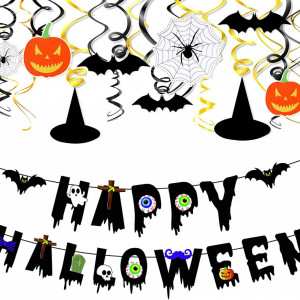 Set decoratiuni pentru Halloween Qpout, hartie, multicolor, 31 piese