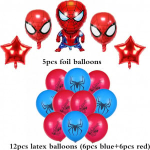 Set decoratiuni pentru petrecere Smileh, model Spider Man, folie/latex, multicolor, 17 piese