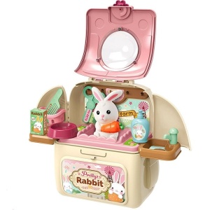 Set ghiozdan jucarie 2 in 1 Rovo 968, Iepuras, Accesorii incluse - Img 5