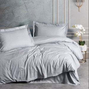 Set husa pilota + fata de perna, satin bumbac 100%, 135x200 cm + 80x80 cm, gri - Verificat A · Re-Bloom
