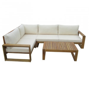 Set lounge Hauer, maro/alb, lemn masiv - Img 2