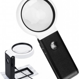 Set lupa cu lumina si suport APODESS,  metal/plastic, negru/alb, 21,2 x 8 cm