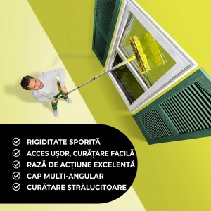 Set maner telescopic cu racleta dubla/pamatuf DocaPole, aluminiu/cauciuc/microfibra, galben/argintiu, 3,6 m - Img 4