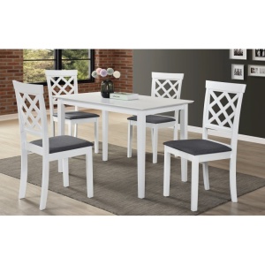 Set masa dining si bucatarie Drimus Bali, MDF, 112x72x74 cm si 4 scaune Vienna, lemn masiv, stofa, alb