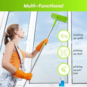 Set mop si galeata, EasyGleam, mop plat cu maner din otel inoxidabil, galeata inovatoare cu doua camere pentru utilizare umeda si uscata, 1 Rezerva, Resigilat, Grad A - Img 2