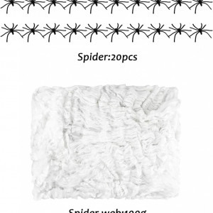 Set panza si 20 paianjeni pentru Halloween GUBOOM, textil/plastic, alb/negru