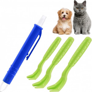 Set profesional pentru indepartarea capuselor la caini si pisici Little Tigger, plastic, verde/albastru, 4 piese