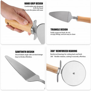 Set spatula si taietor pentru pizza DITAIX, lemn/otel inoxidabil, argintiu/natur - Img 5