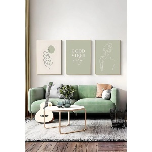 Set tablou decorativ Re-Bloom, 3 piese, lemn masiv/MDF, alb/verde, 33 x 48 cm - Img 2