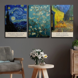 Set tablouri decorative Re-Bloom, 3 piese, panza/lemn, multicolor, 50 x 70 cm