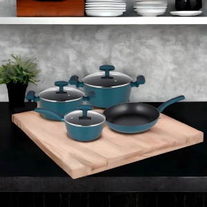 Set vase de gatit Michelino, 7 piese, aluminiu forjat, acoperire antiaderenta, turcoaz - Img 3