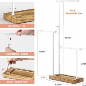 Stand cu 3 bare pentru organizarea colierelor/ bratarilor SRIWATANA, lemn/metal, alb/natur,  21 x 10,1 x  35,5 cm