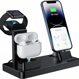 Statie de incarcare 3-in-1 pentru AirPods/Apple Watch/iPhone Viglt, USB tip C, plastic, negru