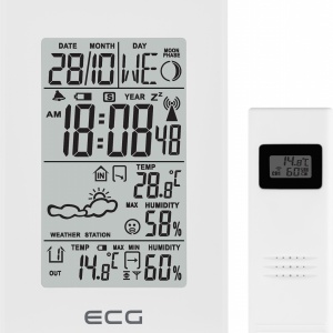 Statie meteo interior-exterior ECG MS 100 White, senzor extern fara fir, LCD, ceas, alarma - Img 4