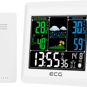 Statie meteo interior-exterior ECG MS 300 White, senzor extern fara fir, LCD color, ceas, alarma - RESIGILAT - Img 3