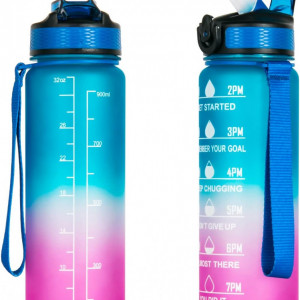 Sticla de apa pentru fitnes Uvtqssp, plastic, albastru/roz , 1 L - Img 1